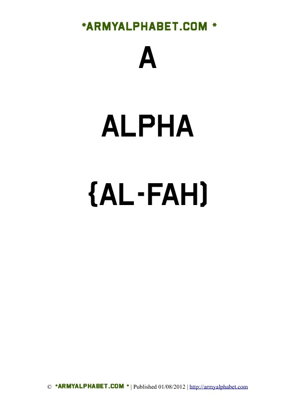 Army Alphabet Flashcards a alpha
