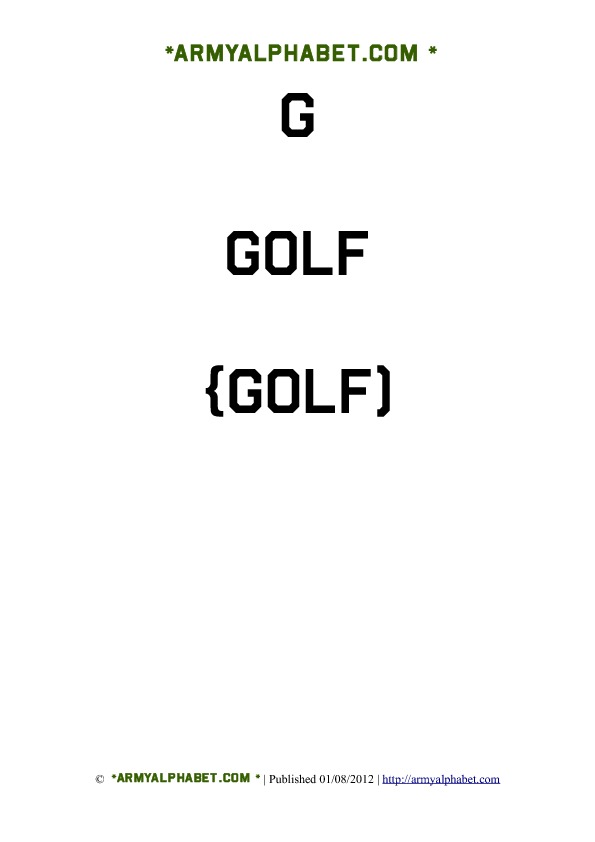 Army Alphabet Flashcards g golf