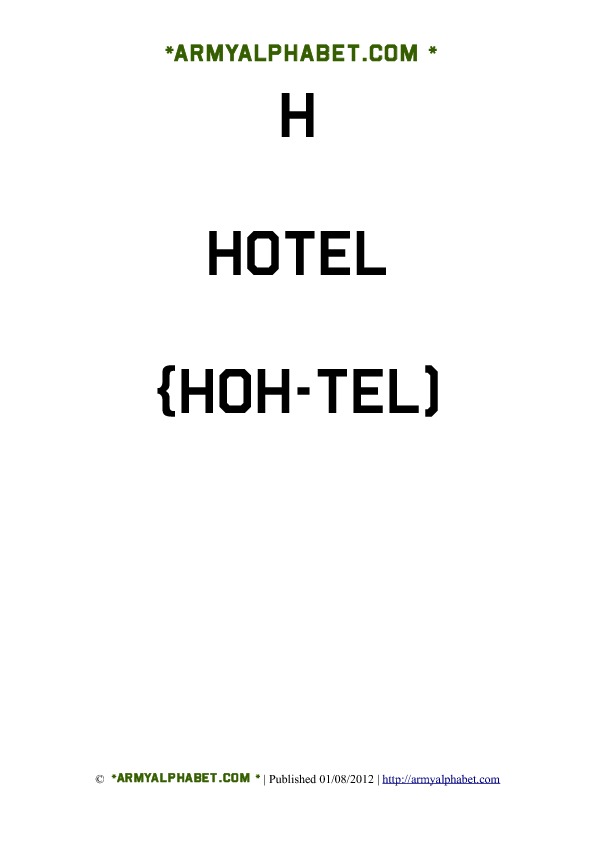 Army Alphabet Flashcards h hotel