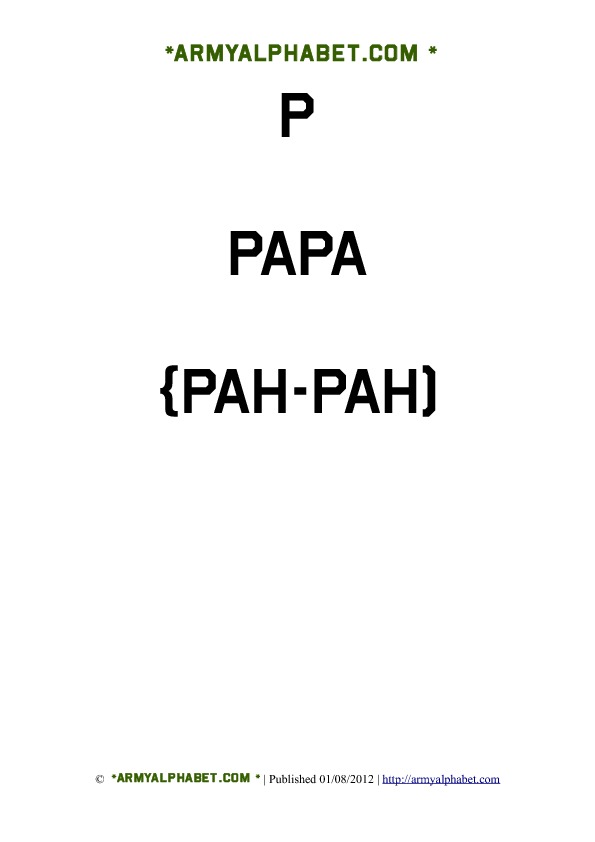 Army Alphabet Flashcards p papa