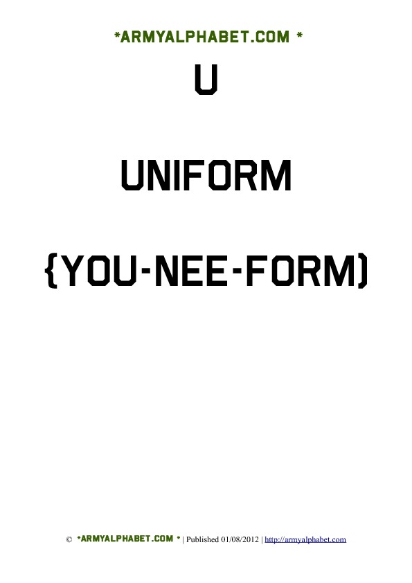 Army Alphabet Flashcards u uniform
